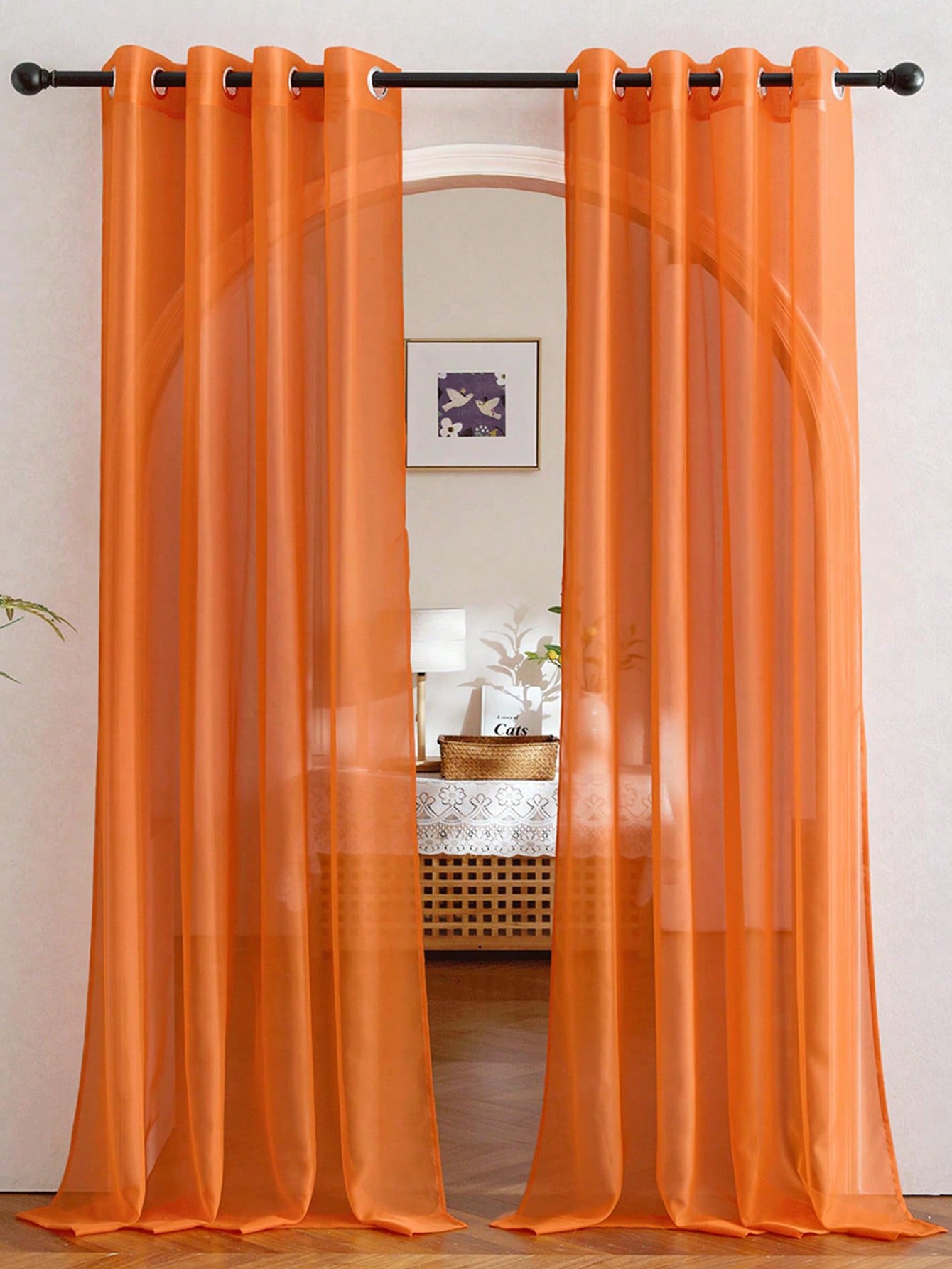 Curtain Rods - 1 szt. Elegancka przezroczysta pomarańczowa zasłona
